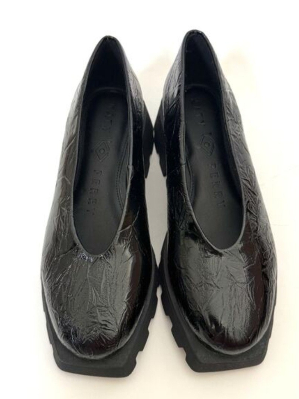 Katy Perry Collections Black Textured Patent Square-Toe Flats